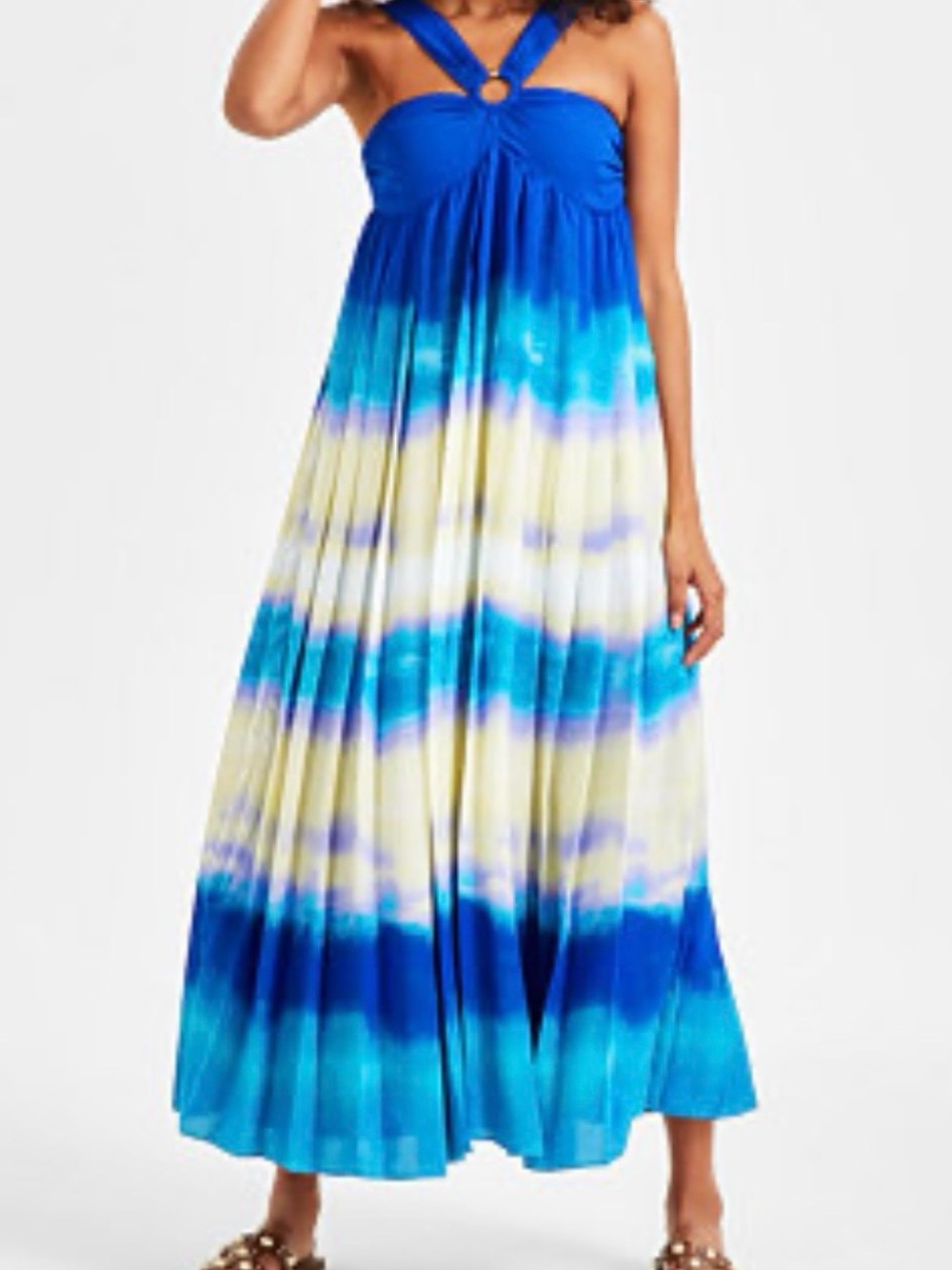 INC International Concepts Blue and White Ombre Halter Maxi Dress